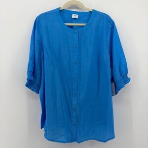 Croft & Barrow Blue Textured Button Up Shirt Plus Size 1X 3/4 Sleeve